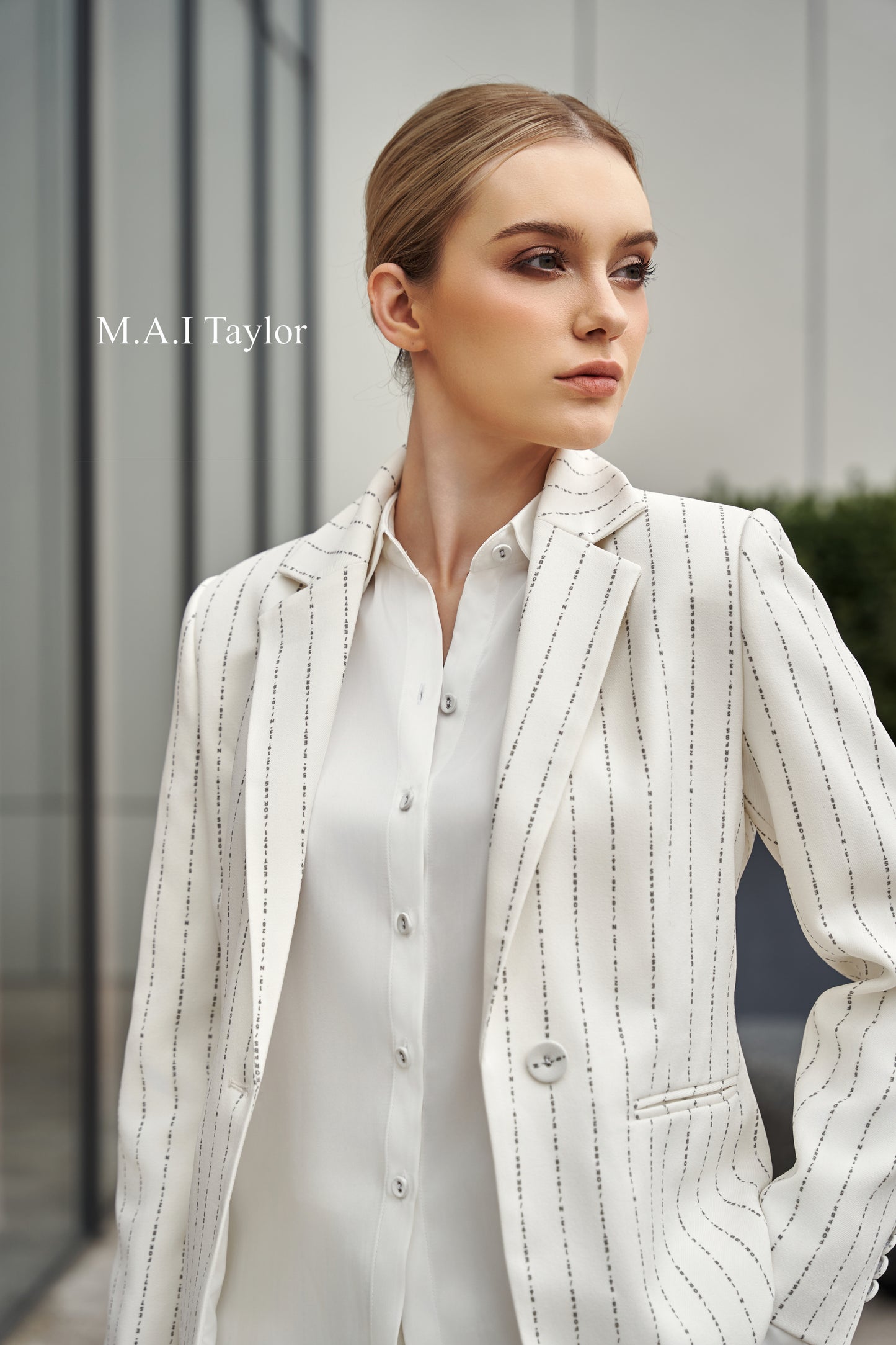 Mai Taylor White Pinstripe Summer Suit – Confident & Light