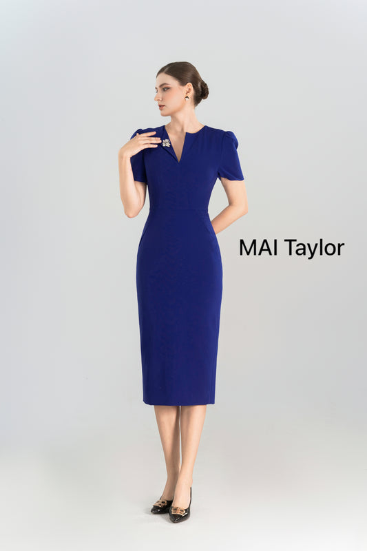 Mai Taylor Midnight Blue Midi Dress – Graceful & Defined
