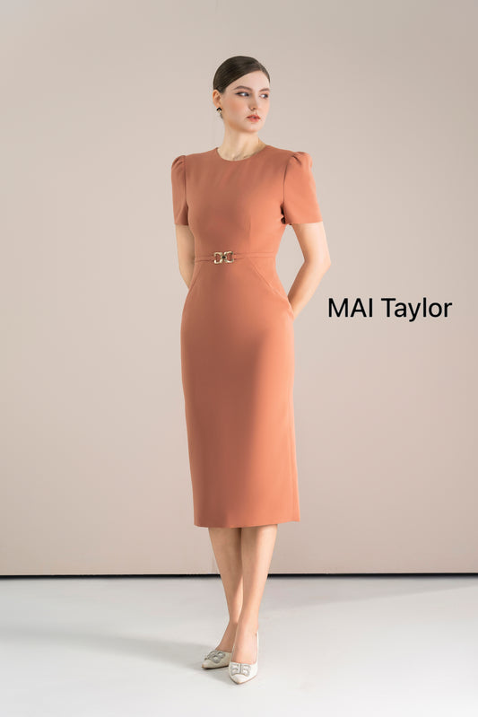 Mai Taylor Rust Midi Dress – Refined & Feminine